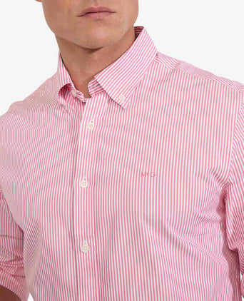 Overhemd Poplin Stretch Streep | Coral Red