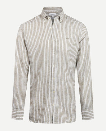 Overhemd Gestreept Linnen Katoen | Olive