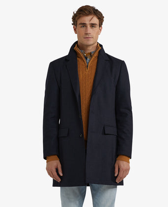 Checked Wool Overcoat | Navy
