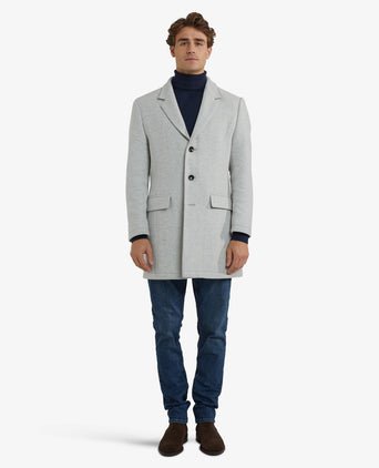 Herringbone Wool Overcoat | Medium Grey Melange