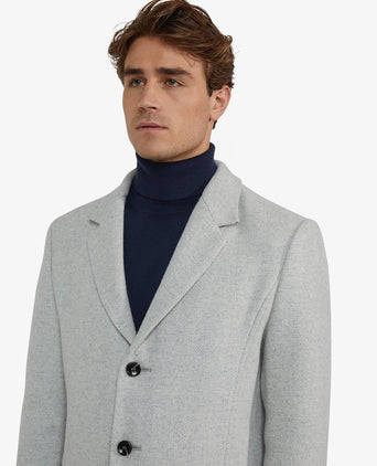 Herringbone Wool Overcoat | Medium Grey Melange