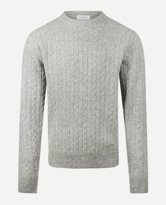 Sweater Lambswool Round Neck Cable Pattern | Medium Gray Melange
