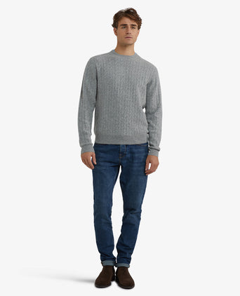 Trui Lamswol Rondehals Kabelpatroon | Medium Grey Melange