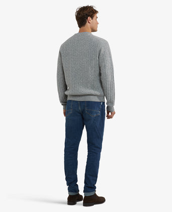 Trui Lamswol Rondehals Kabelpatroon | Medium Grey Melange