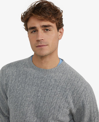 Trui Lamswol Rondehals Kabelpatroon | Medium Grey Melange