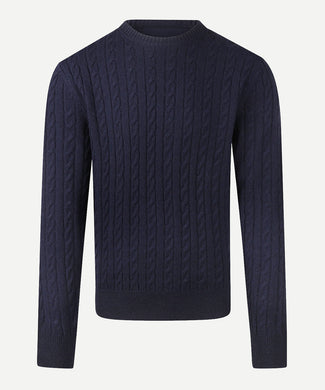 Trui Lamswol Rondehals Kabelpatroon | Navy Trui Lamswol Rondehals Kabelpatroon | Navy