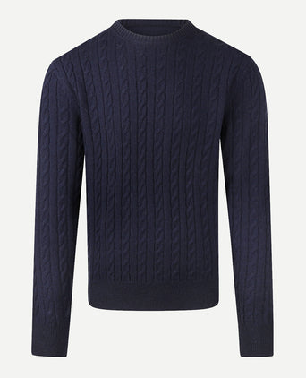 Sweater Lambswool Round Neck Cable Pattern | Navy