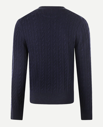 Trui Lamswol Rondehals Kabelpatroon | Navy