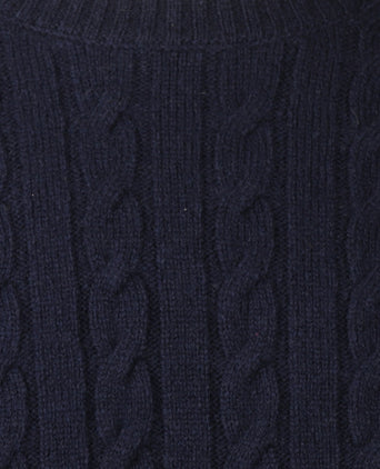 Sweater Lambswool Round Neck Cable Pattern | Navy