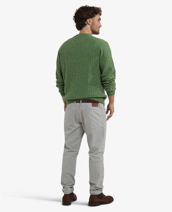 Trui Lamswol Rondehals Kabelpatroon | Moss Green