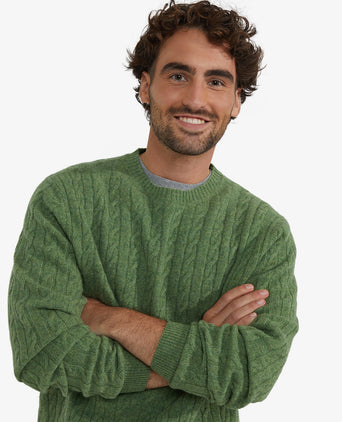 Trui Lamswol Rondehals Kabelpatroon | Moss Green