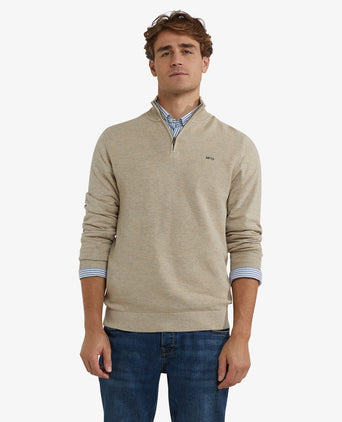 Trui Half-Zip Katoen Merinowol | Sand