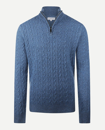 Trui Half-Zip Lamswol Kabelpatroon | Worker Blue