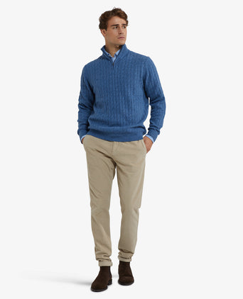 Trui Half-Zip Lamswol Kabelpatroon | Worker Blue