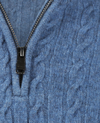 Half-Zip Lambswool Cable Knit Sweater | Worker Blue