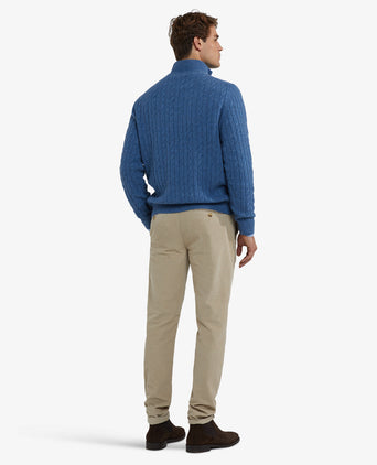 Trui Half-Zip Lamswol Kabelpatroon | Worker Blue