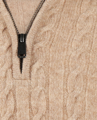 Trui Half-Zip Lamswol Kabelpatroon | Sand