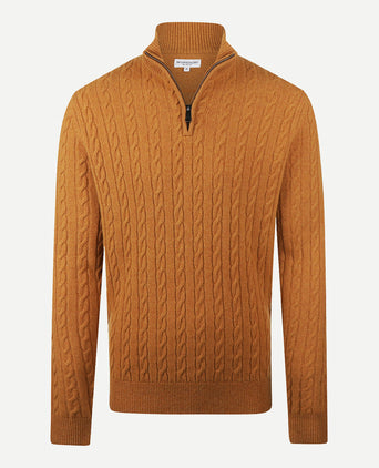 Trui Half-Zip Lamswol Kabelpatroon | Autumn Yellow