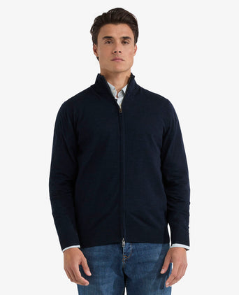 Zipper cardigan Luxury Merino wool | Navy