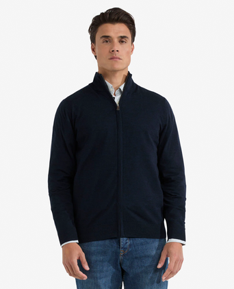 Zipper cardigan Luxury Merino wool | Navy
