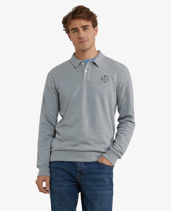Long Sleeve Polo Sweatshirt | Medium Grey Melange