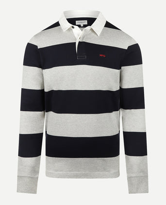 Heritage Gestreept Rugbyshirt | Medium Grey Melange