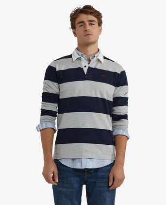 Heritage Gestreept Rugbyshirt | Medium Grey Melange