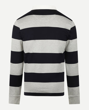 Heritage Gestreept Rugbyshirt | Medium Grey Melange