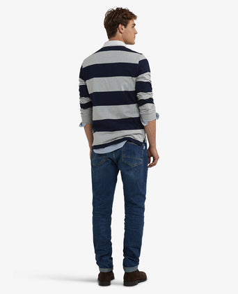 Heritage Gestreept Rugbyshirt | Medium Grey Melange