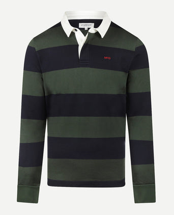 Heritage Gestreept Rugbyshirt | Dark Olive