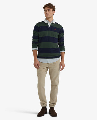 Heritage Gestreept Rugbyshirt | Dark Olive