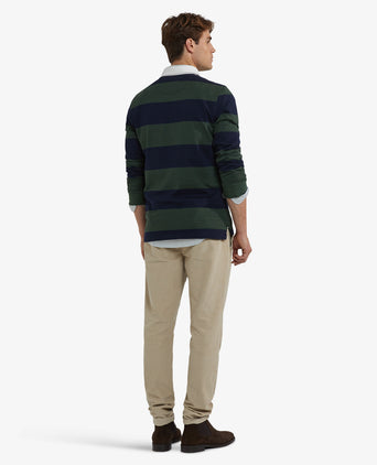 Heritage Gestreept Rugbyshirt | Dark Olive