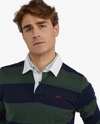Heritage Gestreept Rugbyshirt | Dark Olive