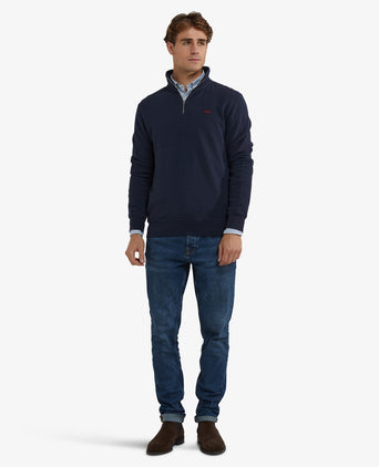 Sweatshirt Half-Zip Ribstructuur | Navy