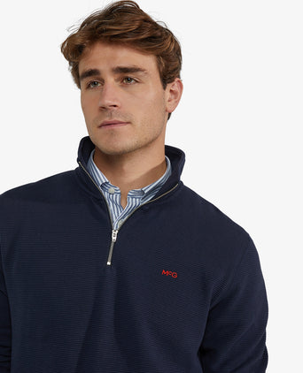 Sweatshirt Half-Zip Ribstructuur | Navy