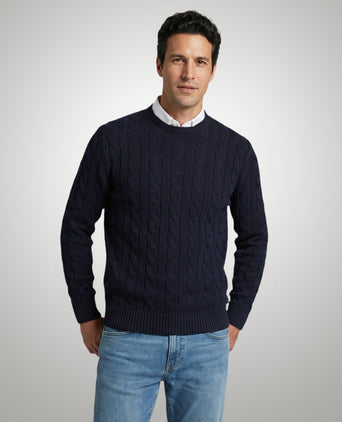 Cable Knit Sweater Cotton Crew Neck | Navy