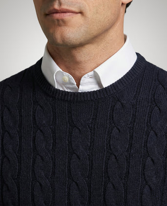 Cable Knit Sweater Cotton Crew Neck | Navy