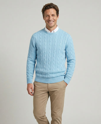 Cable Knit Sweater Cotton Crew Neck | Capri Blue