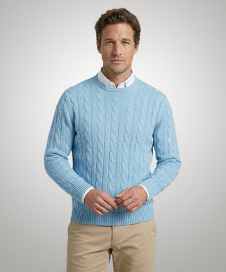 Trui Kabelpatroon Katoen Ronde Hals | Capri Blue Trui Kabelpatroon Katoen Ronde Hals | Capri Blue