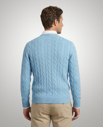 Cable Knit Sweater Cotton Crew Neck | Capri Blue