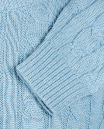 Cable Knit Sweater Cotton Crew Neck | Capri Blue