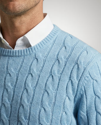 Cable Knit Sweater Cotton Crew Neck | Capri Blue