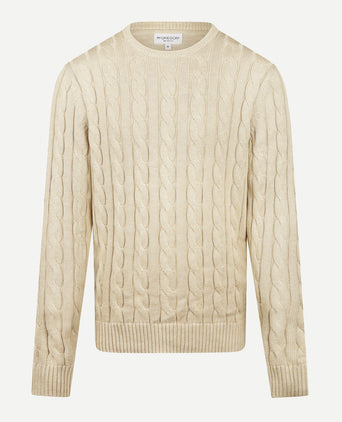Cable Knit Sweater Cotton Crew Neck | Sand