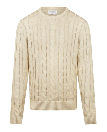 Cable Knit Sweater Cotton Crew Neck | Sand