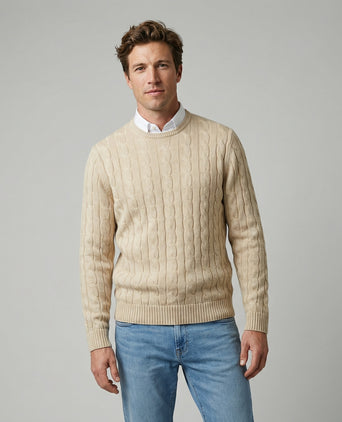Cable Knit Sweater Cotton Crew Neck | Sand