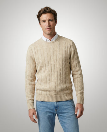 Cable Knit Sweater Cotton Crew Neck | Sand