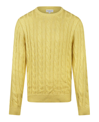 Trui Kabelpatroon Katoen Ronde Hals | Light Yellow