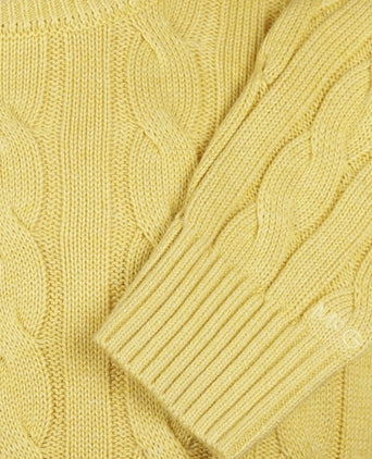 Trui Kabelpatroon Katoen Ronde Hals | Light Yellow