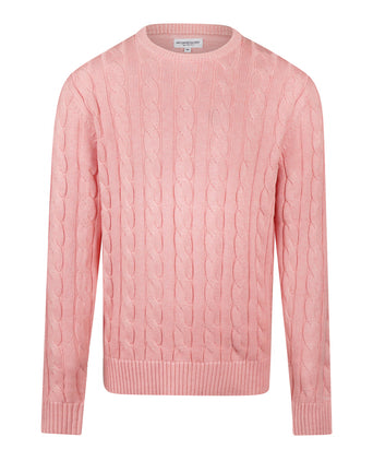Trui Kabelpatroon Katoen Ronde Hals | Light Pink