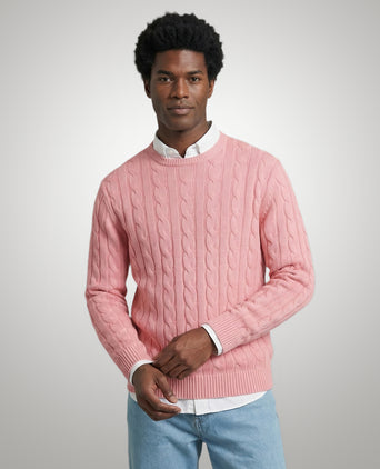 Trui Kabelpatroon Katoen Ronde Hals | Light Pink